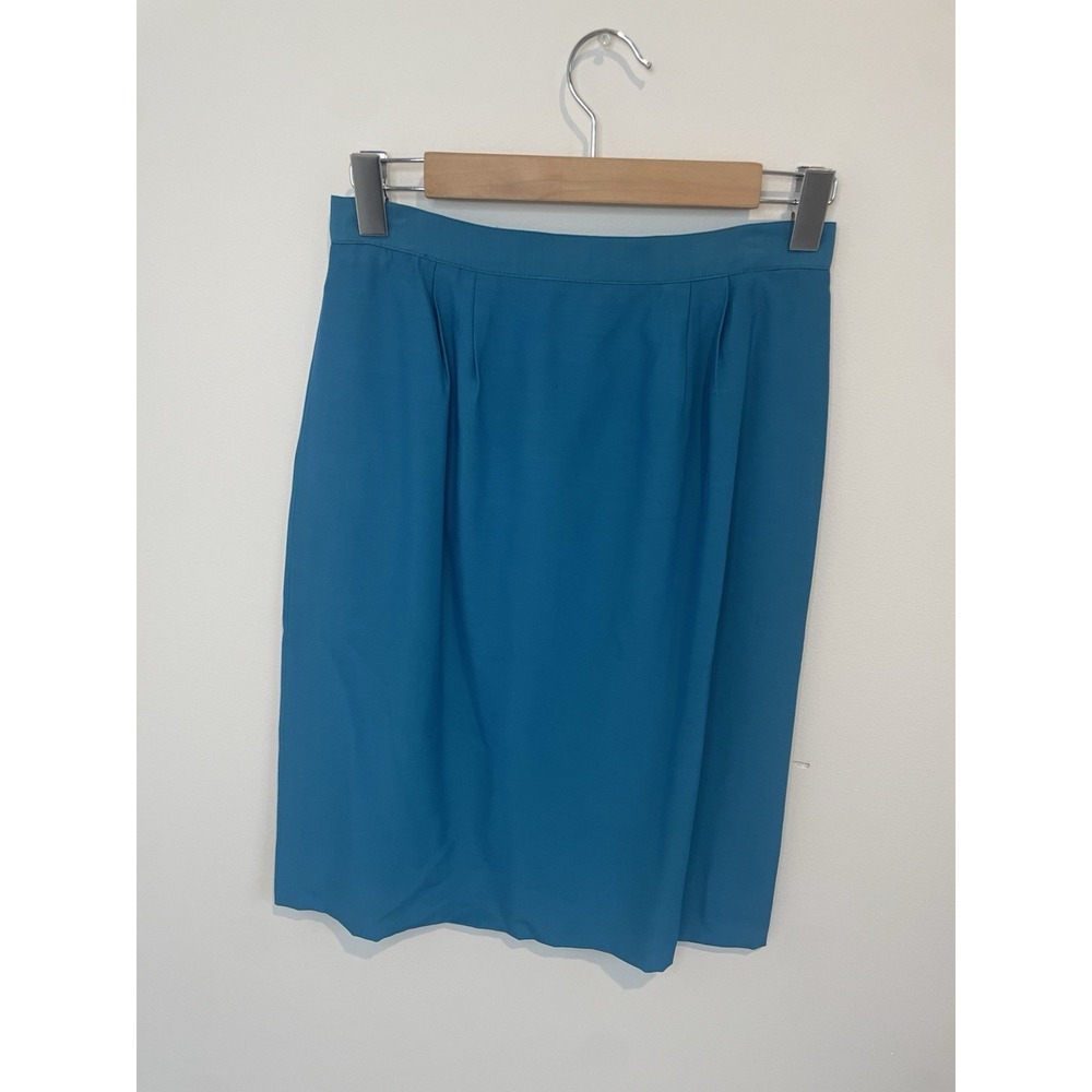 Vintage Carlisle Size 10 Teal Blue Silk Wool‎ High Waisted Pencil Skirt 80s